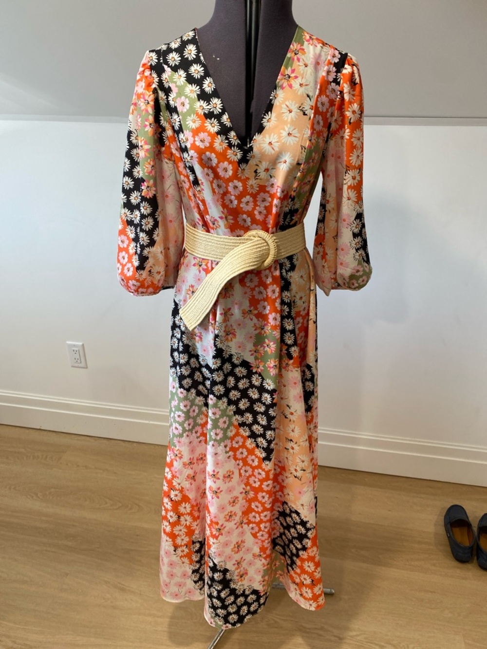 ASOS Orange and Black Floral Patchwork Maxi Dress